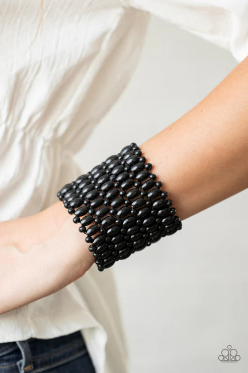 Way Down In Kokomo - Oversized Black Round/Oval Weaved Wood Bracelet B#5242