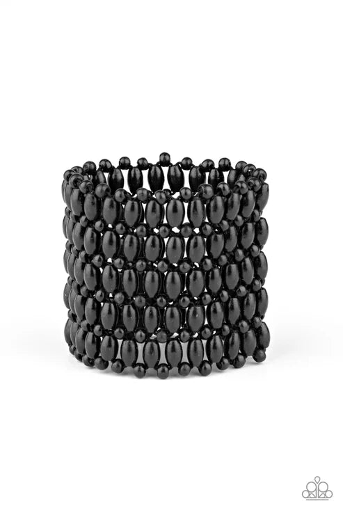 Way Down In Kokomo - Oversized Black Round/Oval Weaved Wood Bracelet B#5242
