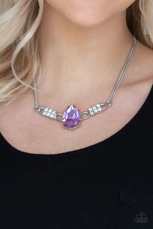 Way To Make An Entrance - Oversized Purple Horizontal Teardrop Necklace N#3375