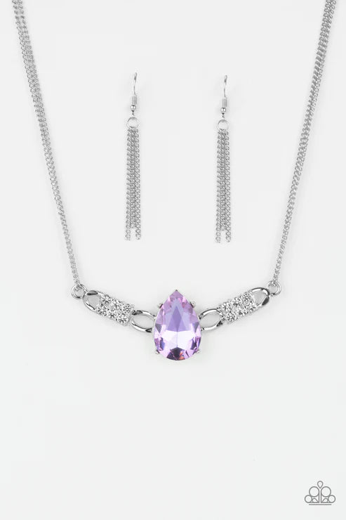 Way To Make An Entrance - Oversized Purple Horizontal Teardrop Necklace N#3375