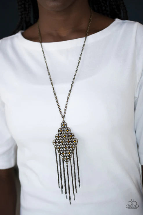 Web Design - Brass Dotted Aurum Encrusted Diamond Web Fringe Necklace N#3771