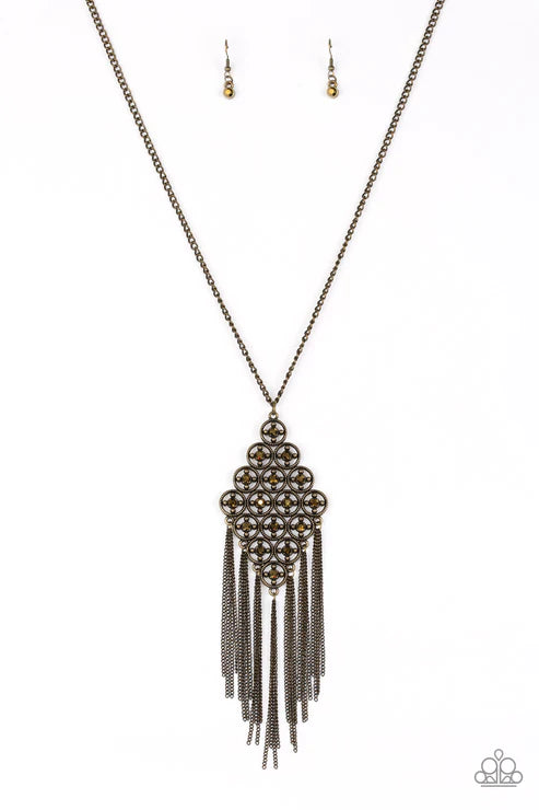 Web Design - Brass Dotted Aurum Encrusted Diamond Web Fringe Necklace N#3771