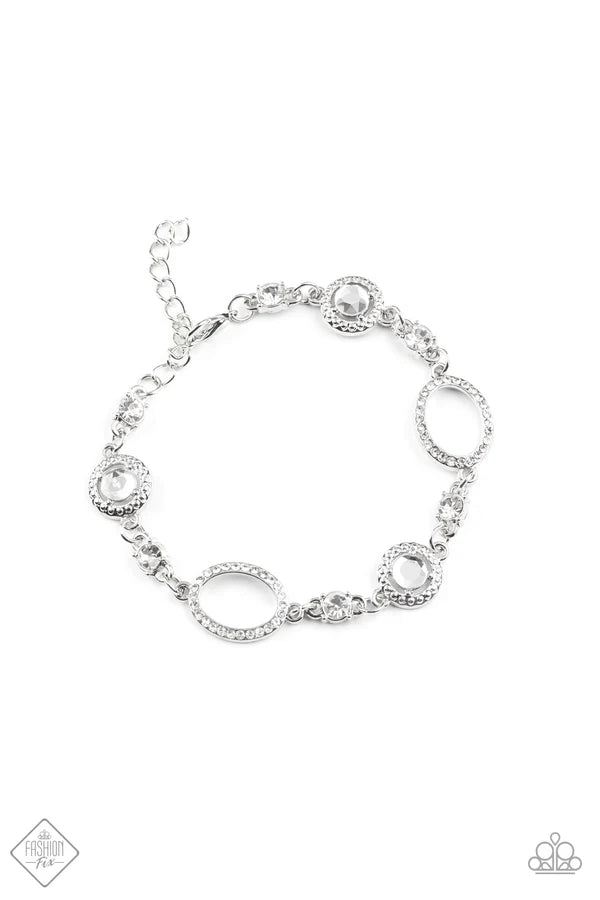 2-Piece White Mismatched Hematite Encrusted Ovals Studded Elegantly Link Set SET#6993