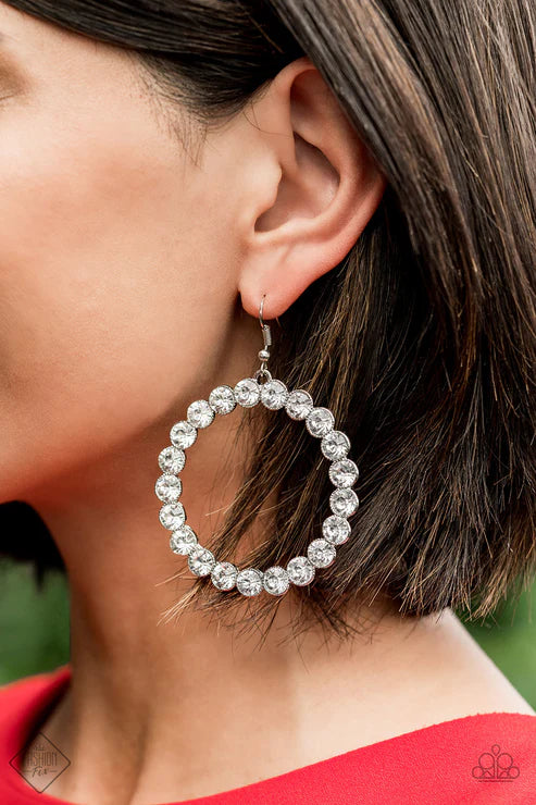 Welcome to the GLAM-boree - Oversized White Encrusted Spin Hoop Earrings E#6735