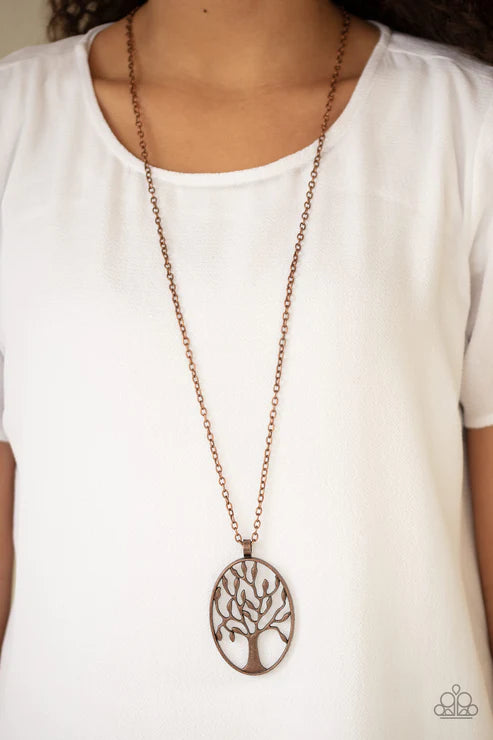 Well-Rooted - Oversized Copper Oval 3D Tree Branch Necklace N#3807