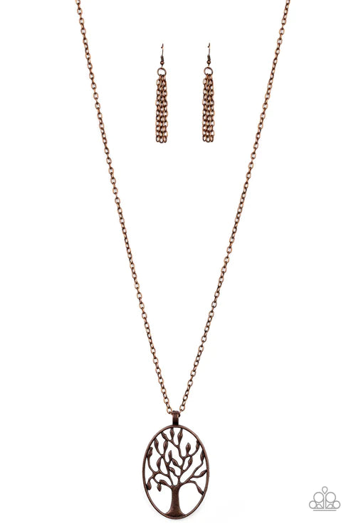 Well-Rooted - Oversized Copper Oval 3D Tree Branch Necklace N#3807