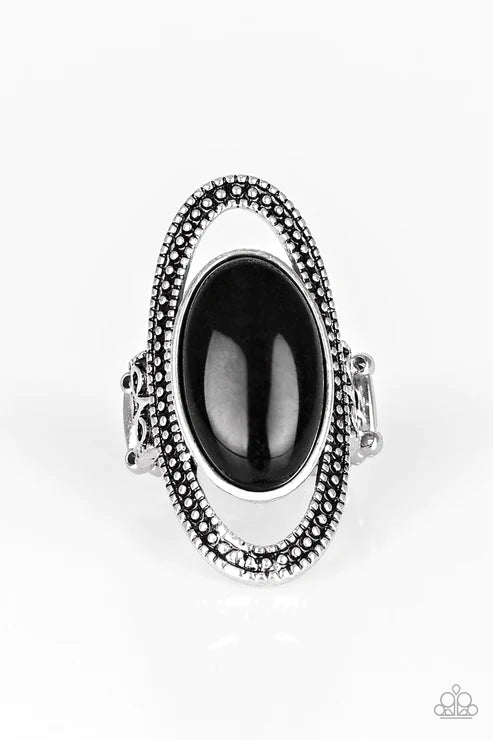 Western Royalty - Oversized Black Dramatic Southwestern Airy Studded Encircle Stone Ring R#5287