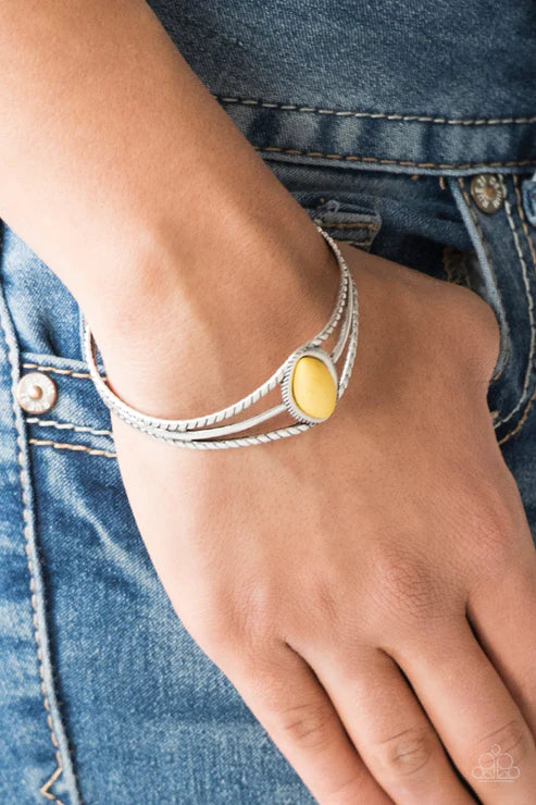 Western Wanderer - Yellow Marquise Cut Textured Cuff Bracelet B#5272