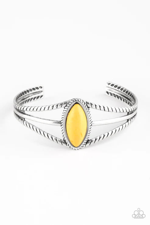 Western Wanderer - Yellow Marquise Cut Textured Cuff Bracelet B#5272