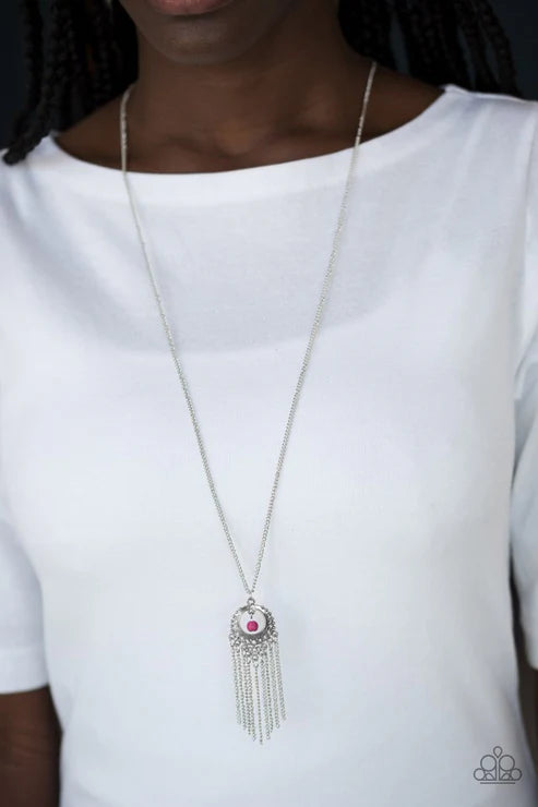 Western Weather - Pink Tapered Tassel Necklace N#6305