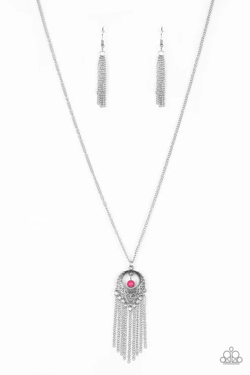 Western Weather - Pink Tapered Tassel Necklace N#6305