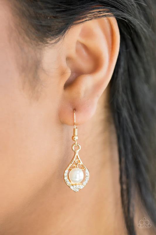 Westminster Waltz - Gold Pearl Encrusted Teardrop Earrings E#7040