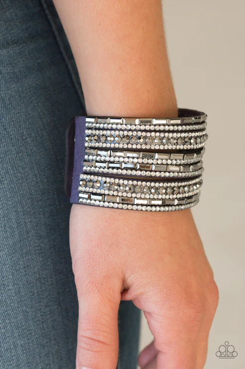 Wham Bam Glam - Blue Glassy/Smoky Hematite Encrusted Suede Bracelet B#3668