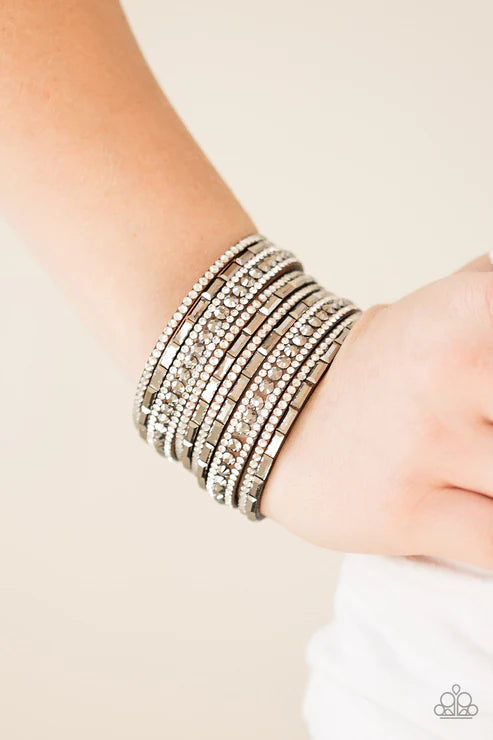Wham Bam Glam - Brown Glassy/Smoky Hematite Encrusted Suede Bracelet B#3637