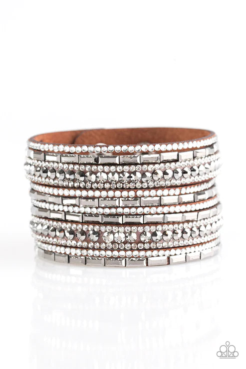 Wham Bam Glam - Brown Glassy/Smoky Hematite Encrusted Suede Bracelet B#3637