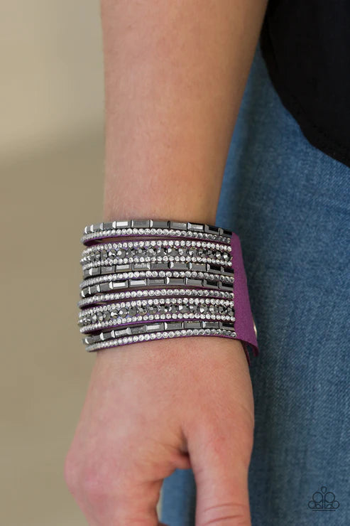 Wham Bam Glam - Purple Glassy/Smoky Hematite Encrusted Suede Bracelet B#4199