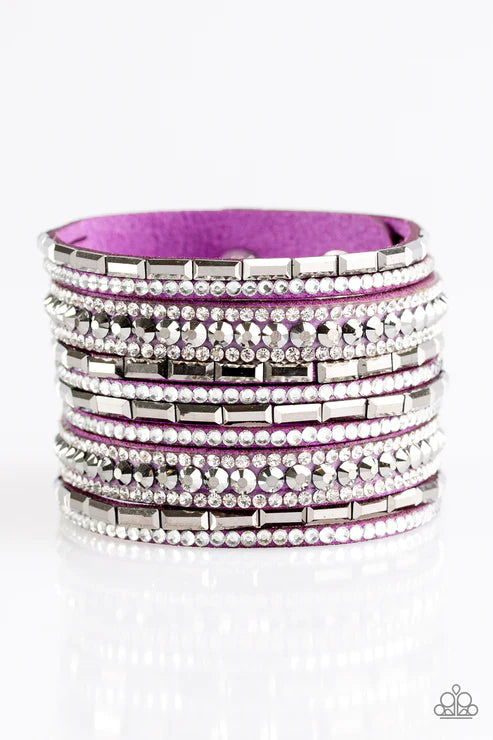 Wham Bam Glam - Purple Glassy/Smoky Hematite Encrusted Suede Bracelet B#4199