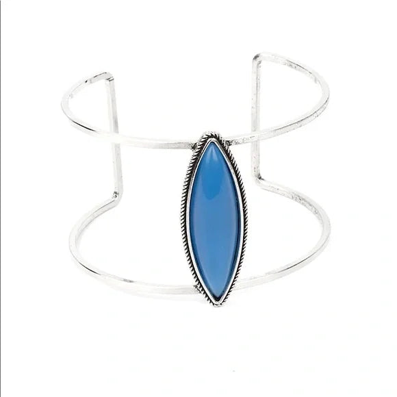 What You Seer Is What You Get - Oversized Blue Textured Stone Cuff Bracelet B#3669