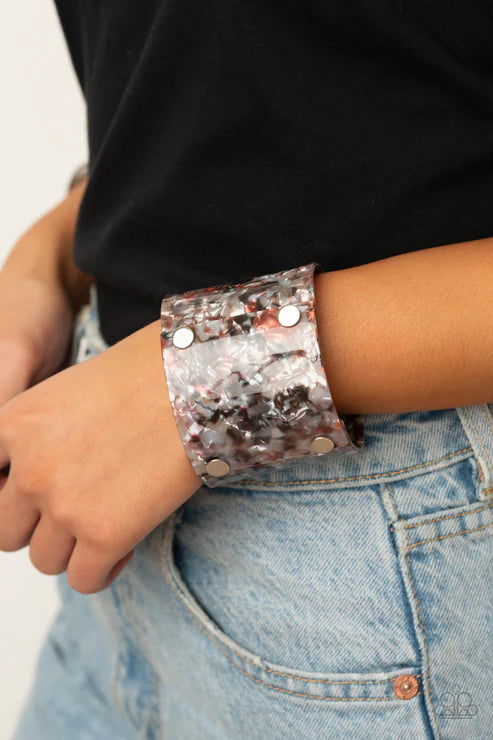 What are you waiting FAUX? - Oversized Multi Shell Iridescent Pieces Bolted Cuff Bracelet B#4382