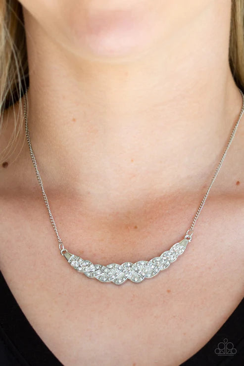 Whatever Floats Your YACHT - White Studded Encrusted Bowing Necklace N#3996