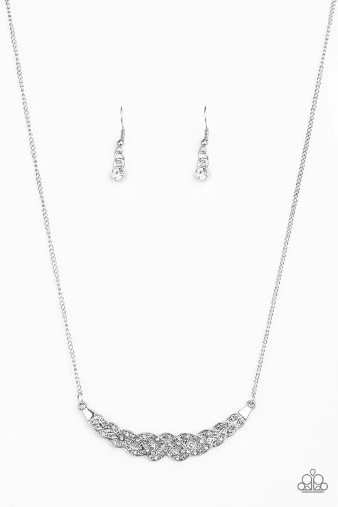 Whatever Floats Your YACHT - White Studded Encrusted Bowing Necklace N#3996