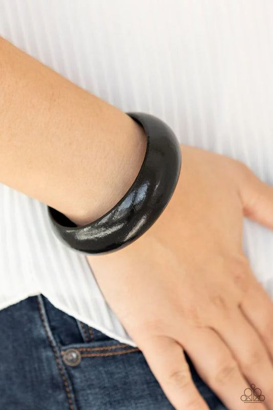 Whimsically Woodsy - Oversized Black Bold Wood Bangle Bracelet B#6788