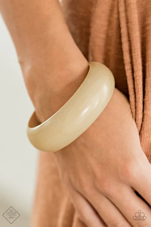 Whimsically Woodsy - Oversized White (Neutral) Bold Wood Bangle Bracelet B#5773