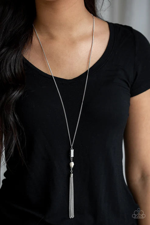 Wild Horse Wonder - White Stone Hammered Tassel Necklace N#3128
