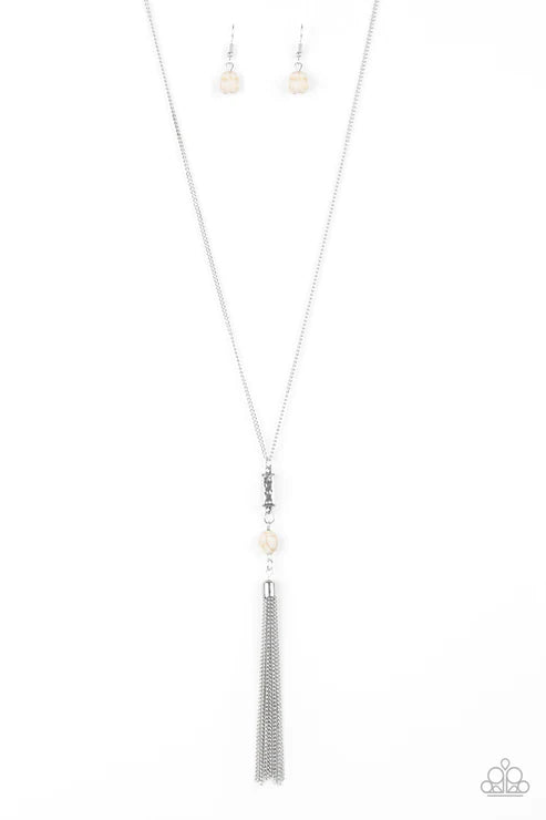 Wild Horse Wonder - White Stone Hammered Tassel Necklace N#3128