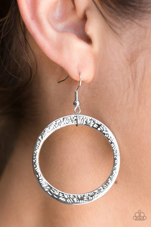 Wildly Wild-lust - Silver Asymmetrical Artisan Detailed Hammered Hoop Earrings E#3043
