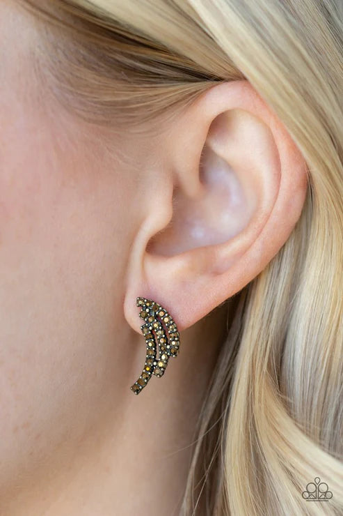 Wing Bling - Brass Aurum Encrusted Swoop Wing Earrings E#6927