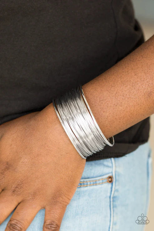 Wire Warrior - Oversized Silver Airy Wired Industrial Cuff Bracelet B#3819