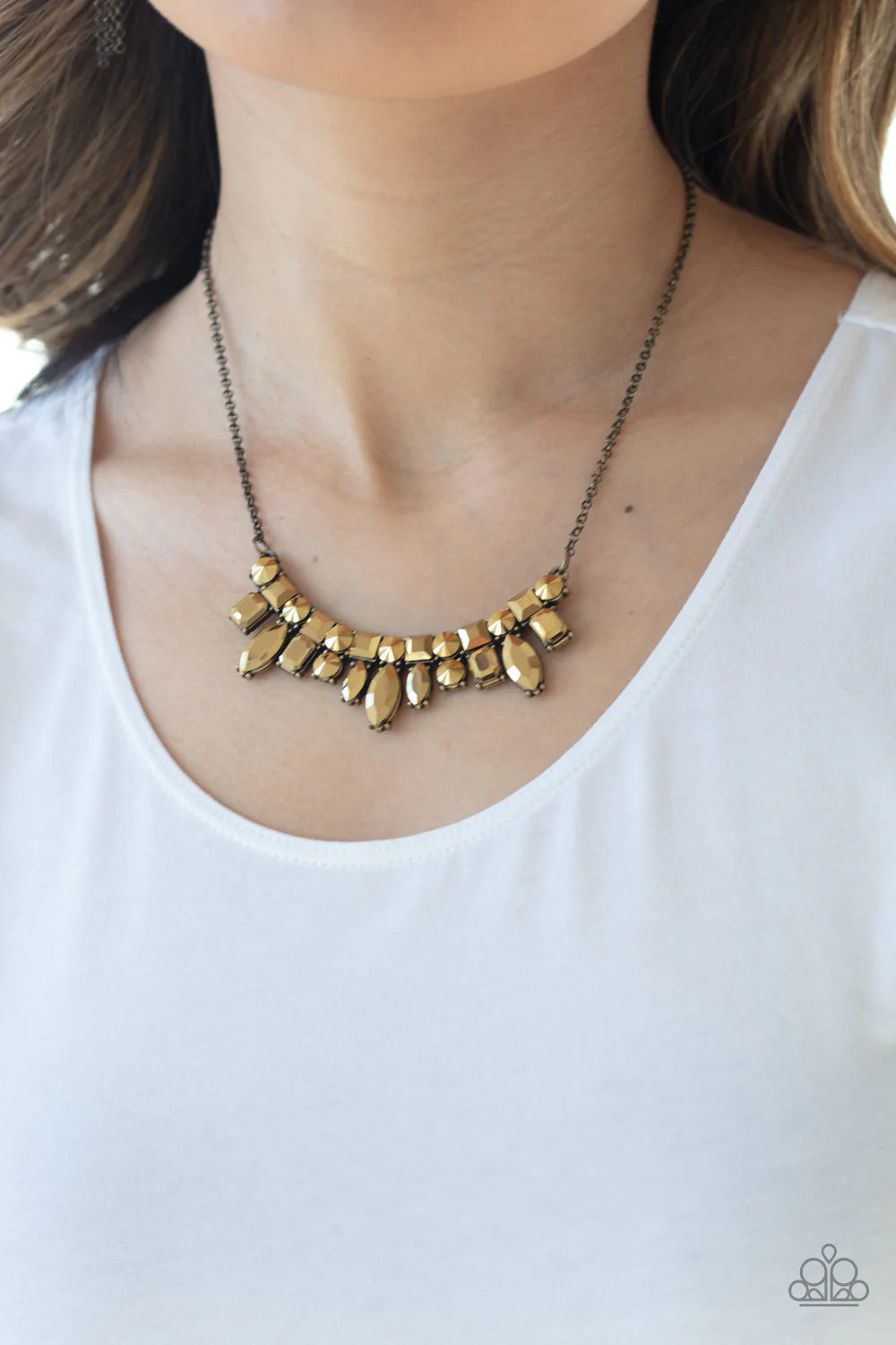 Wish Upon a ROCK STAR - Brass Collision Round/Square/Emerald/Marquise Aurum Encrusted Cut Necklace N#7077
