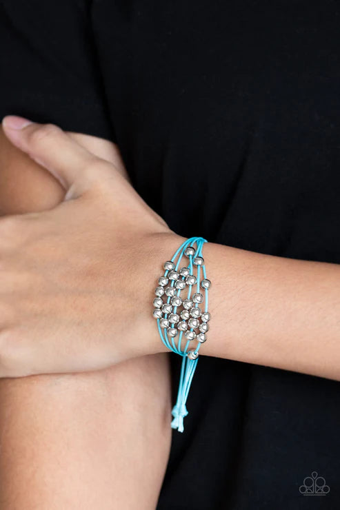 Without Skipping A BEAD - Blue Cord Accent Pull String Bracelet B#3589