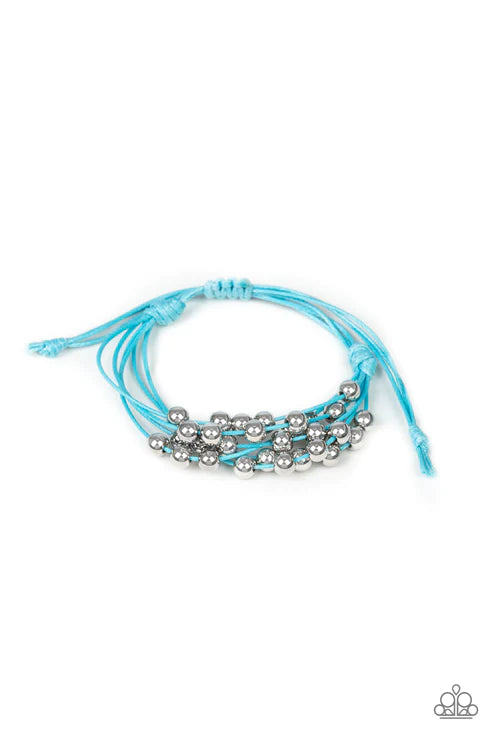 Without Skipping A BEAD - Blue Cord Accent Pull String Bracelet B#3589