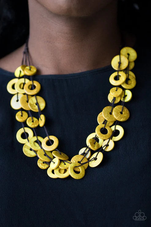 Wonderfully Walla Walla - Yellow Mismatched Distressed Wood Necklace N#4845