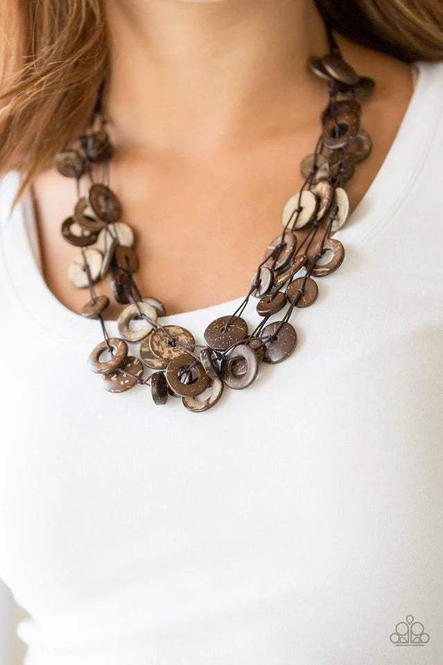 Wonderfully Walla Walla - Brown Mismatched Distressed Wood Necklace N#6910
