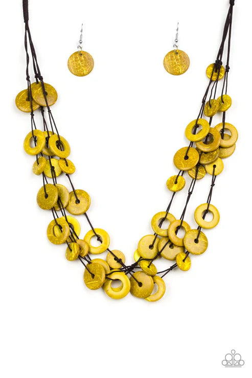 Wonderfully Walla Walla - Yellow Mismatched Distressed Wood Necklace N#4845