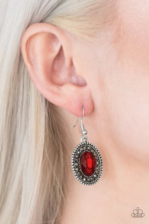 Wonderfully West Side Story - Red Faceted Studded Hematite Encrusted Earrings E#6806