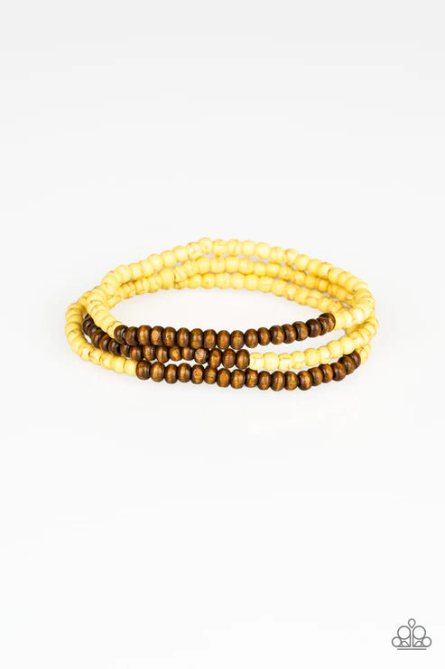 Woodland Wanderer - Sunny Yellow/Brown Stone/Wood Bracelet Stack B#4098