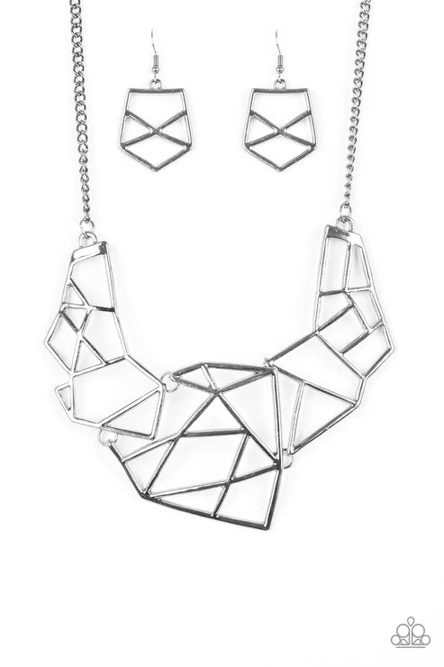 World Shattering - Black Shattered Geometric Link Necklace N#6509