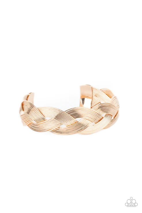 Woven Wonder - Gold Braided Weaved Wire Cuff Bracelet B#4253