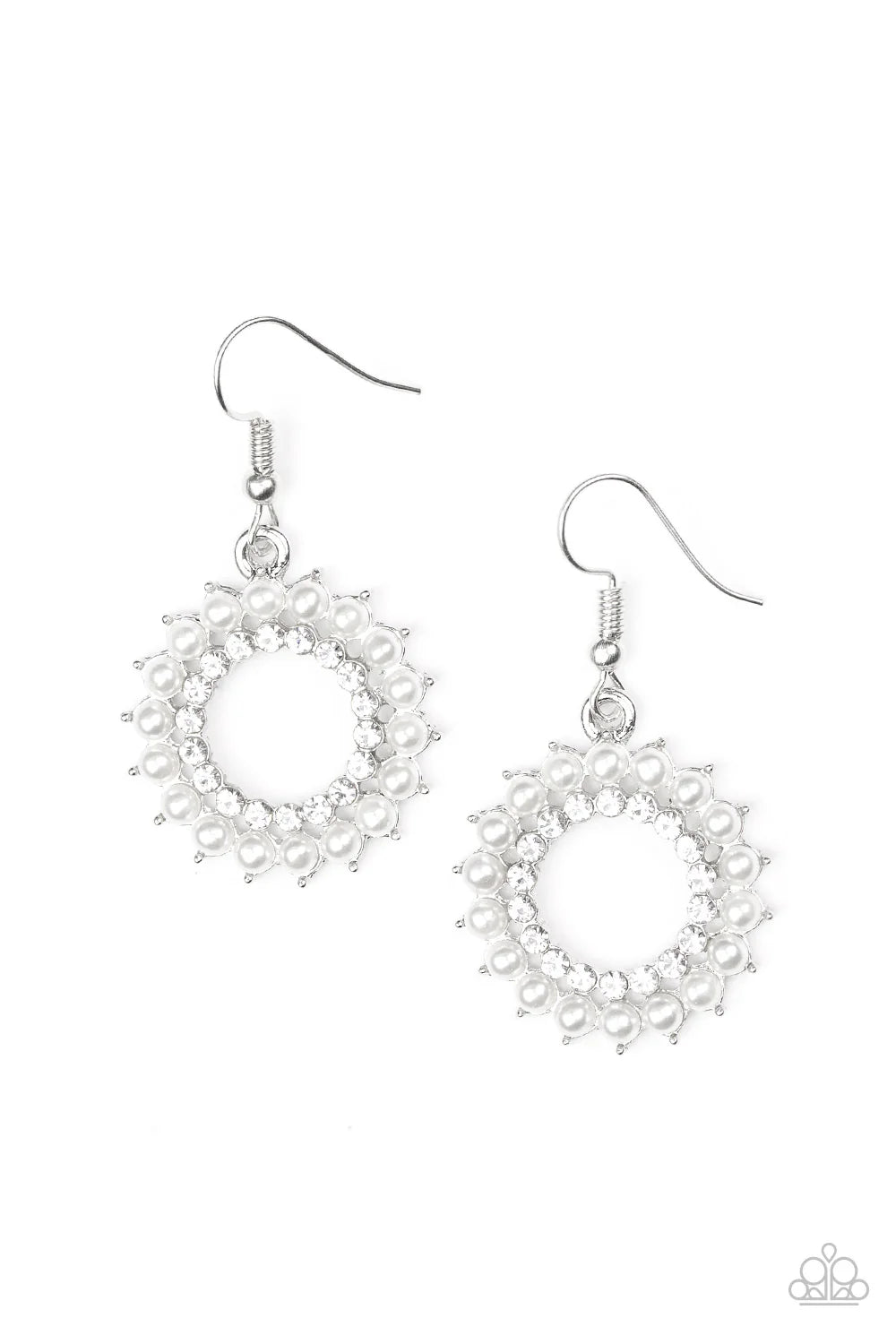 Wreathed In Radiance - White Pearl Encrusted Wreath Hoop Earrings E#7157