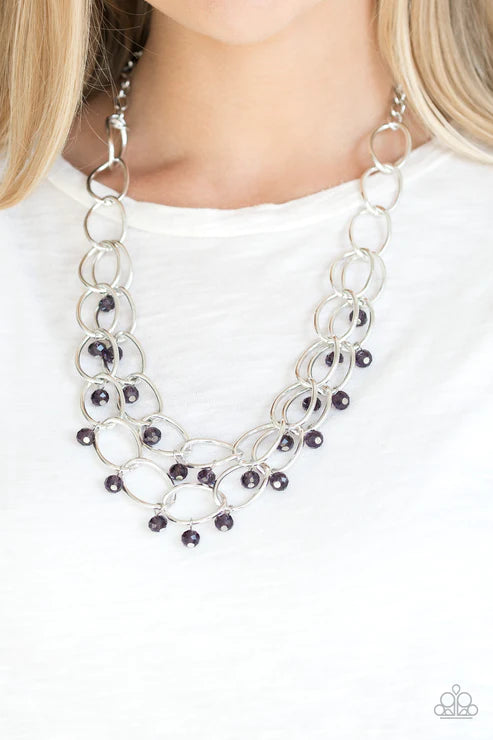 Yacht Tour - Oversized Purple Metallic Crystal Duo Link Necklace N#6166