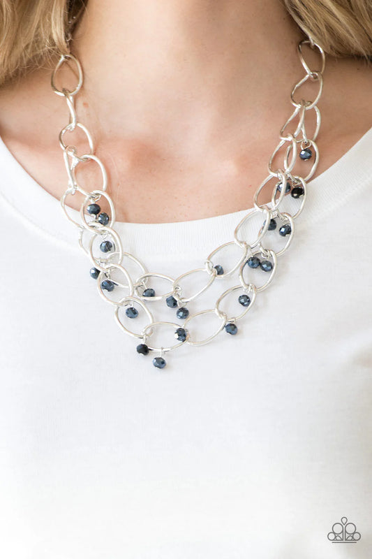 Yacht Tour - Oversized Blue Metallic Crystal Duo Link Necklace N#7043
