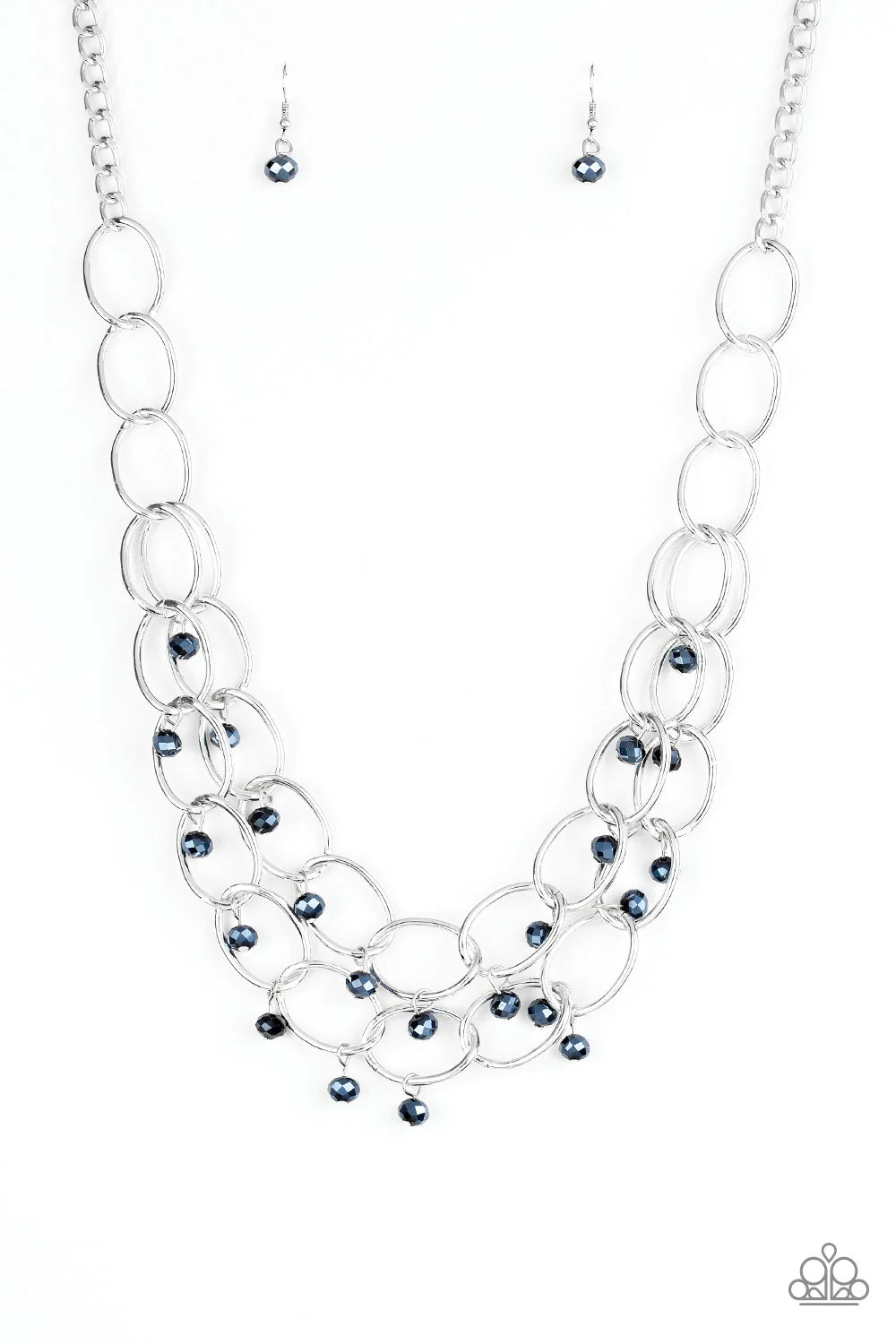 Yacht Tour - Oversized Blue Metallic Crystal Duo Link Necklace N#7043