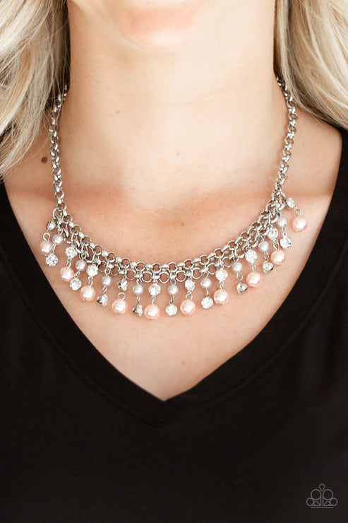 You May Kiss the Bride - Bubbly Multi (Pink/Silver) Pearl Encrusted Interlocked Fringe Necklace N#5482
