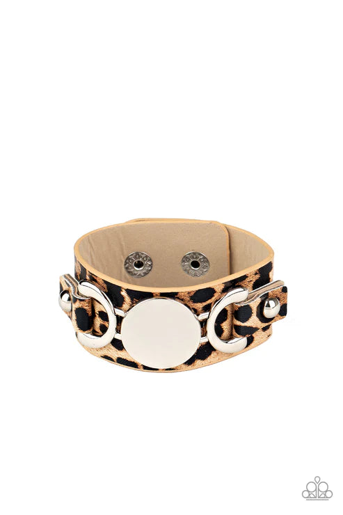 Your Claws are Showing - Brown Wild Cheetah Claws Silver Buckle Studded Leather Adjustable Snap Closure Bracelet B#5691
