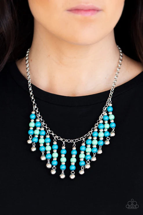 Your SUNDAES Best - Blue (Blue/Green/Silver) Metallic Rods Fringe Necklace N#3383