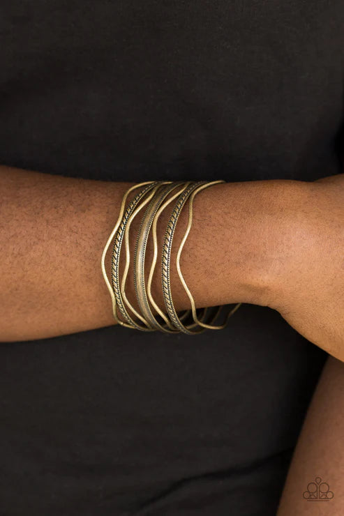 Zesty Zimbabwe - Brass Stamped Tribal Round/Wavy Bangles Bracelet Stack B#6482